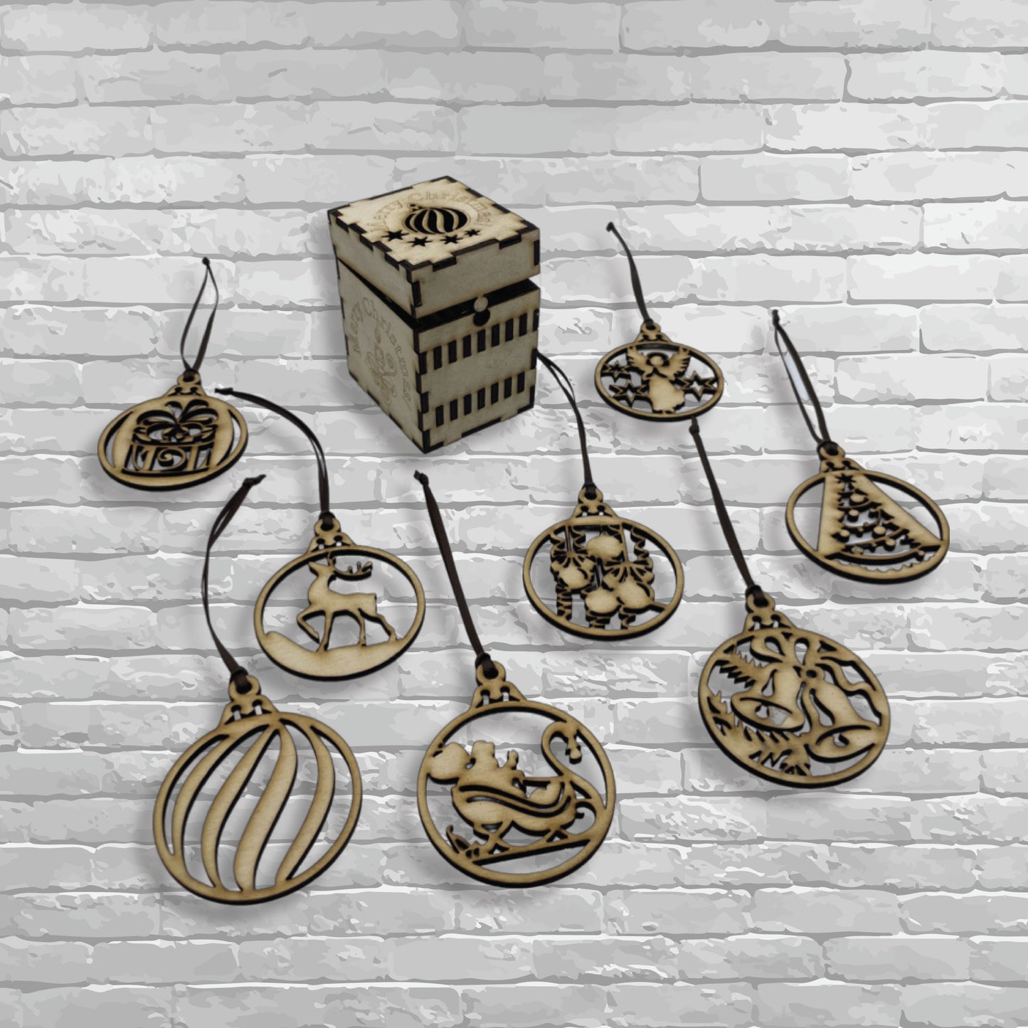 Decorative Christmas Box with eight holiday ornaments