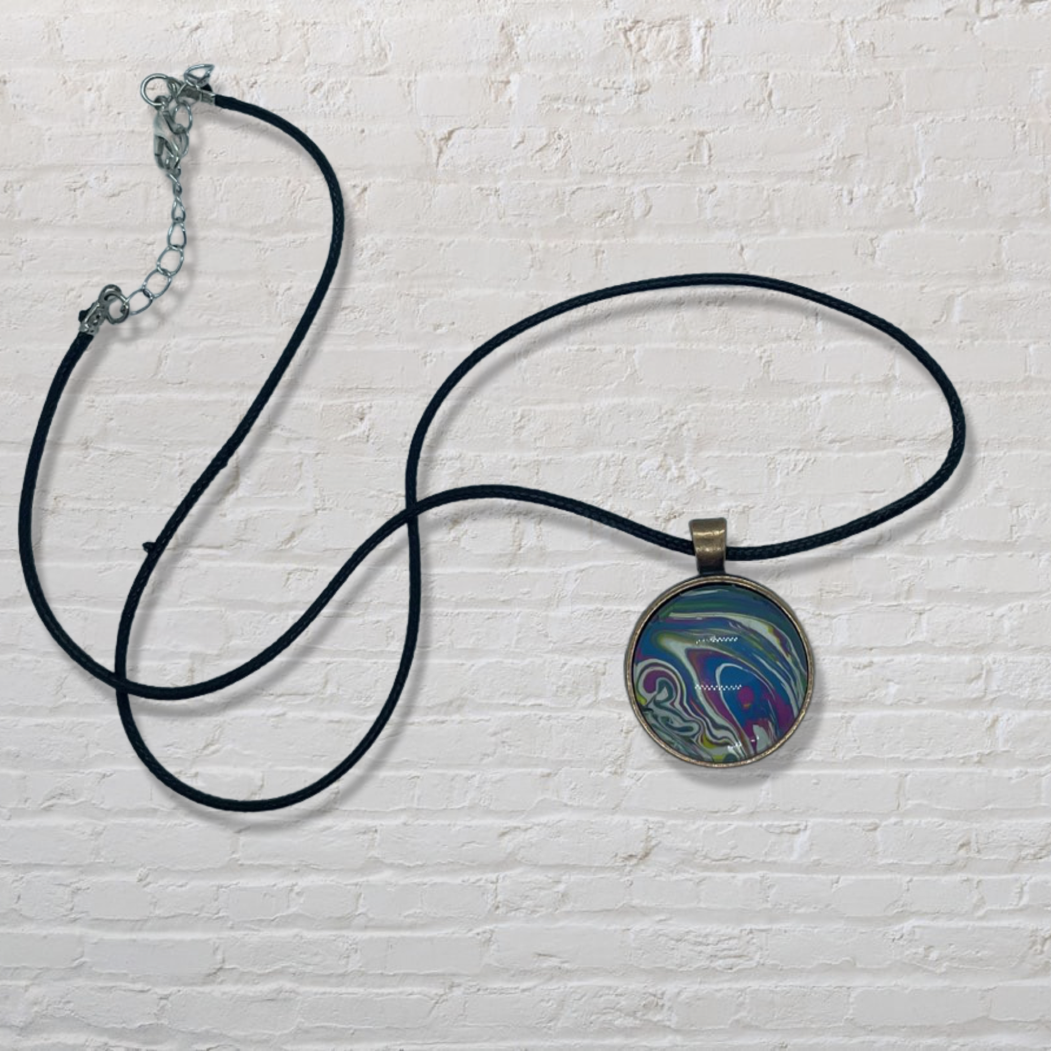 By The Kids -- Paint Pour Necklace - Blue, Pink and White