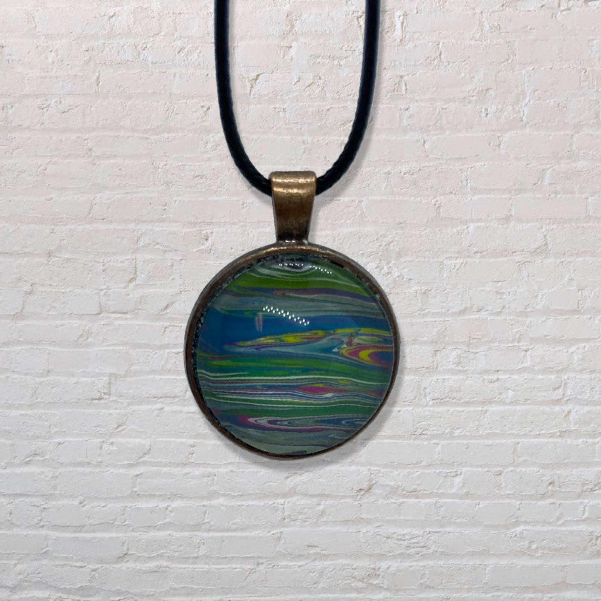 By The Kids -- Paint Pour Necklace - Greens and Blues
