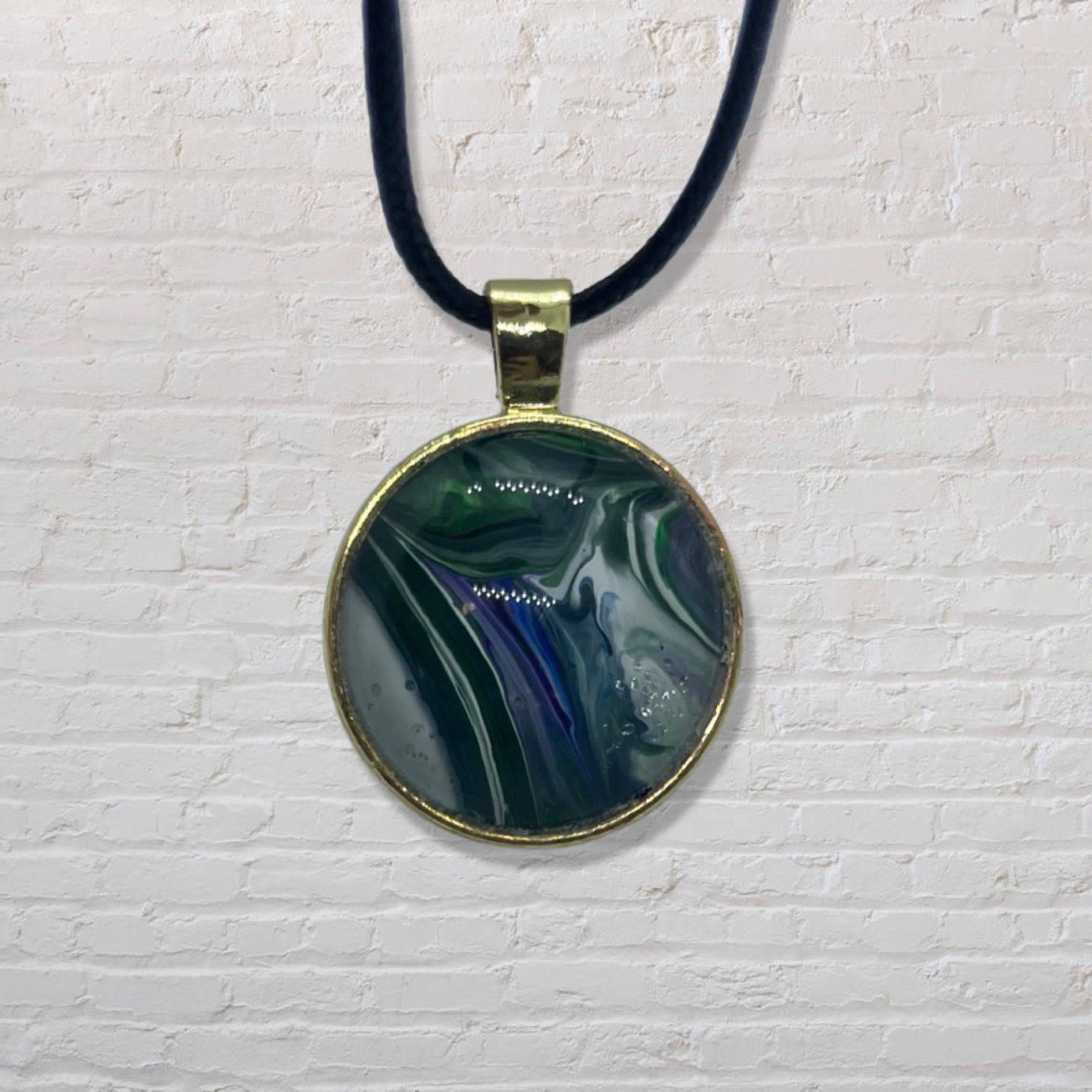 By The Kids -- Paint Pour Necklace - Blue, White and Black