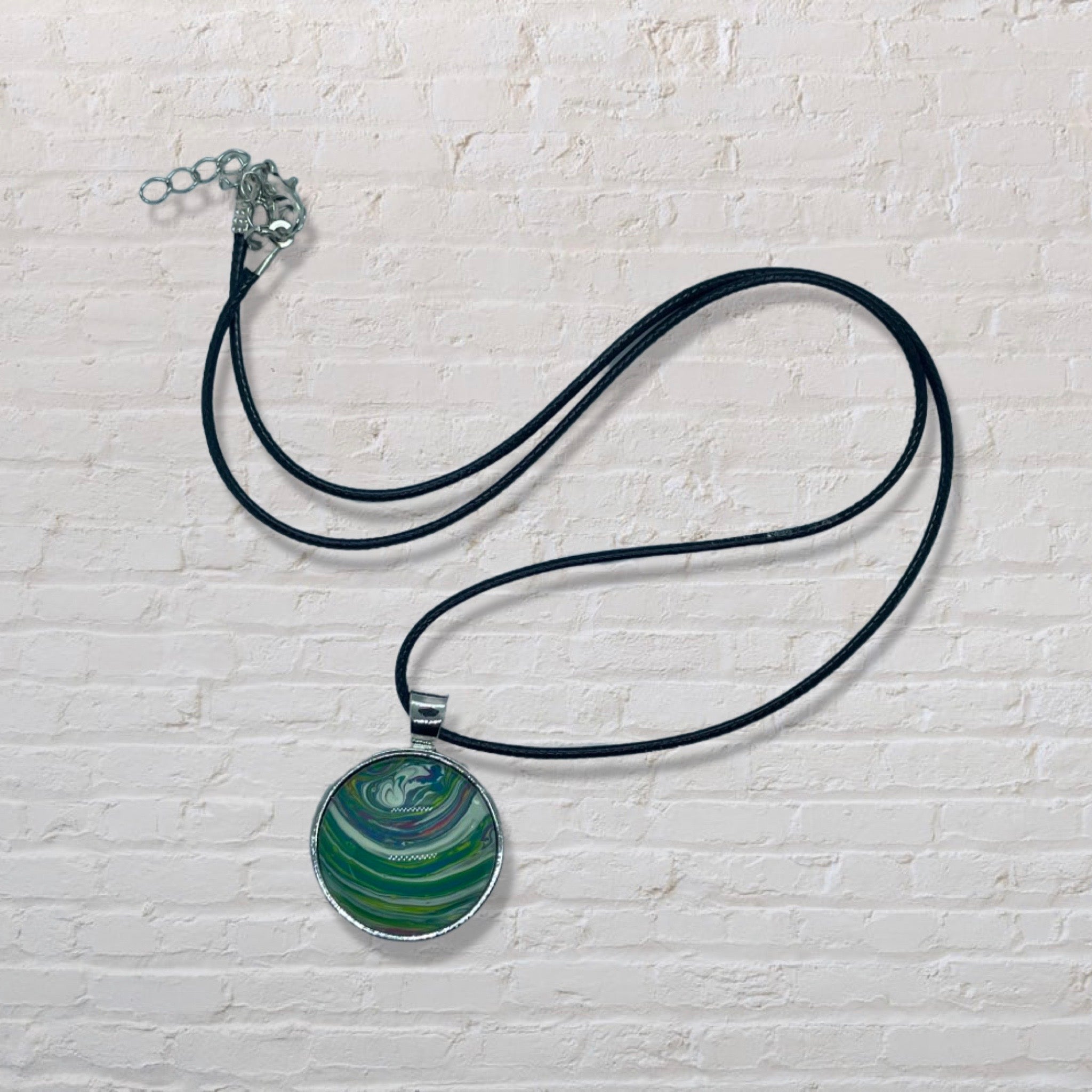 By The Kids -- Paint Pour Necklace - Green and White