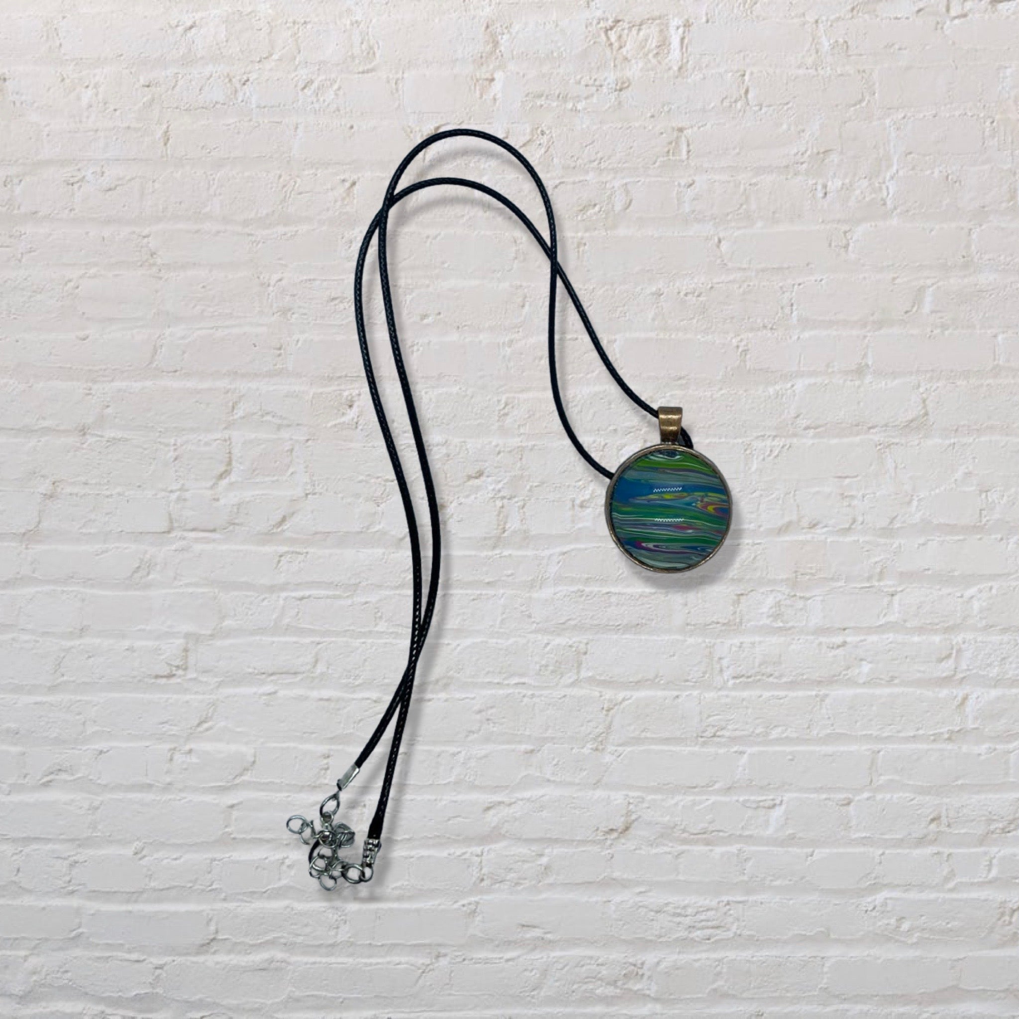 By The Kids -- Paint Pour Necklace - Greens and Blues