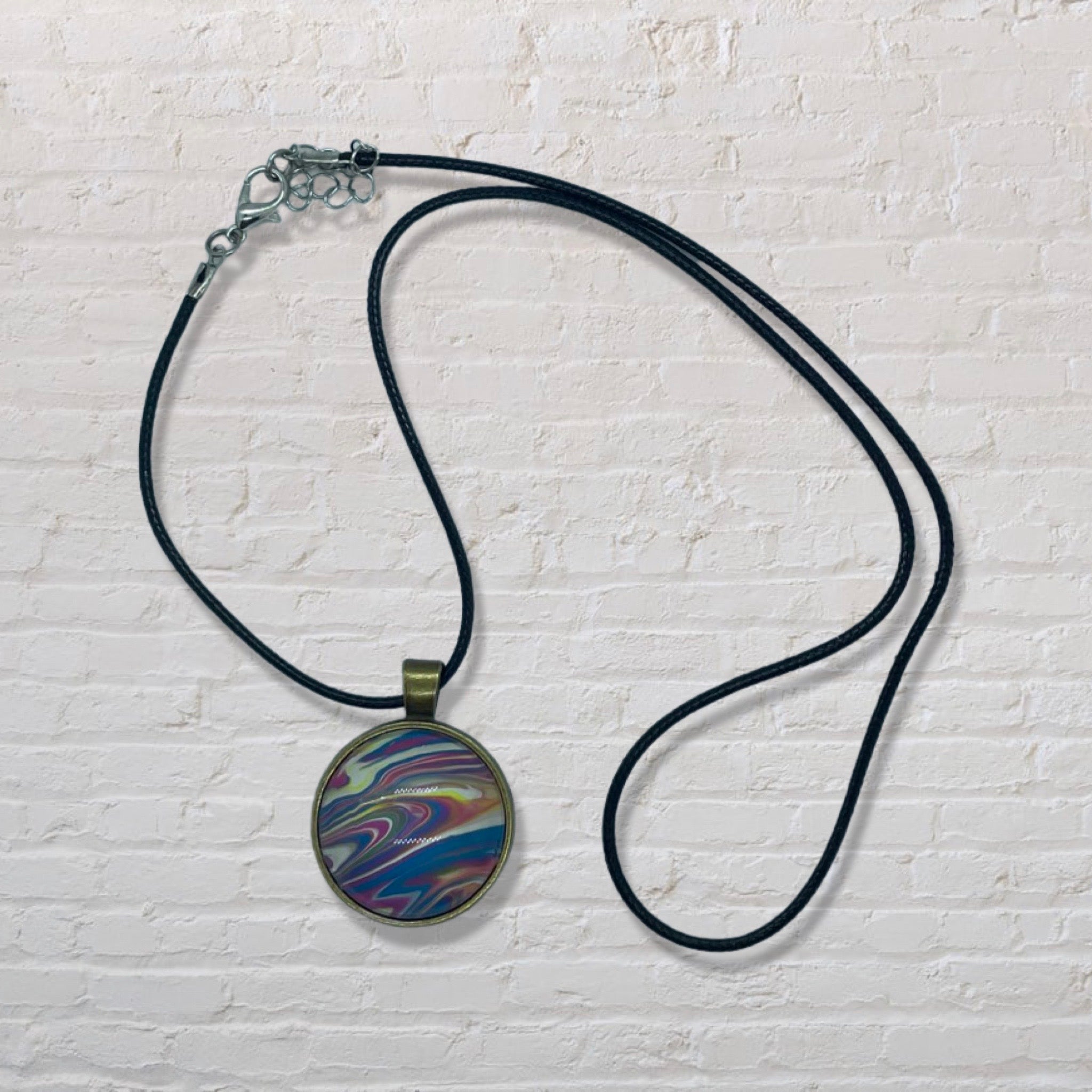 By The Kids -- Paint Pour Necklace - Pink, Blue, White and Yellow