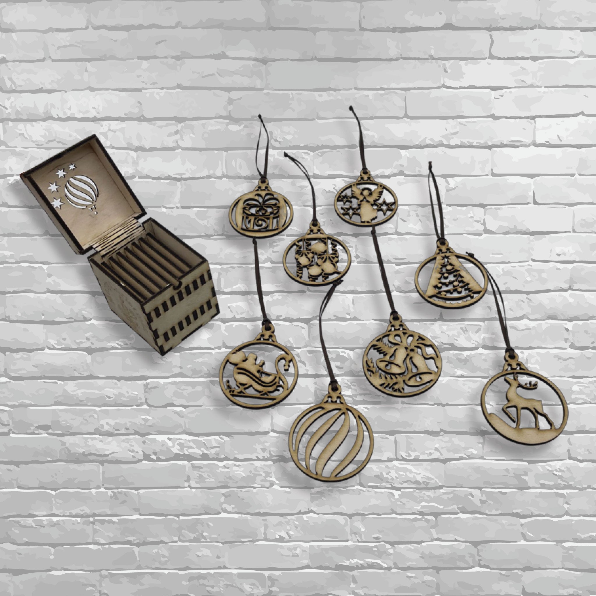Decorative Christmas Box with eight holiday ornaments