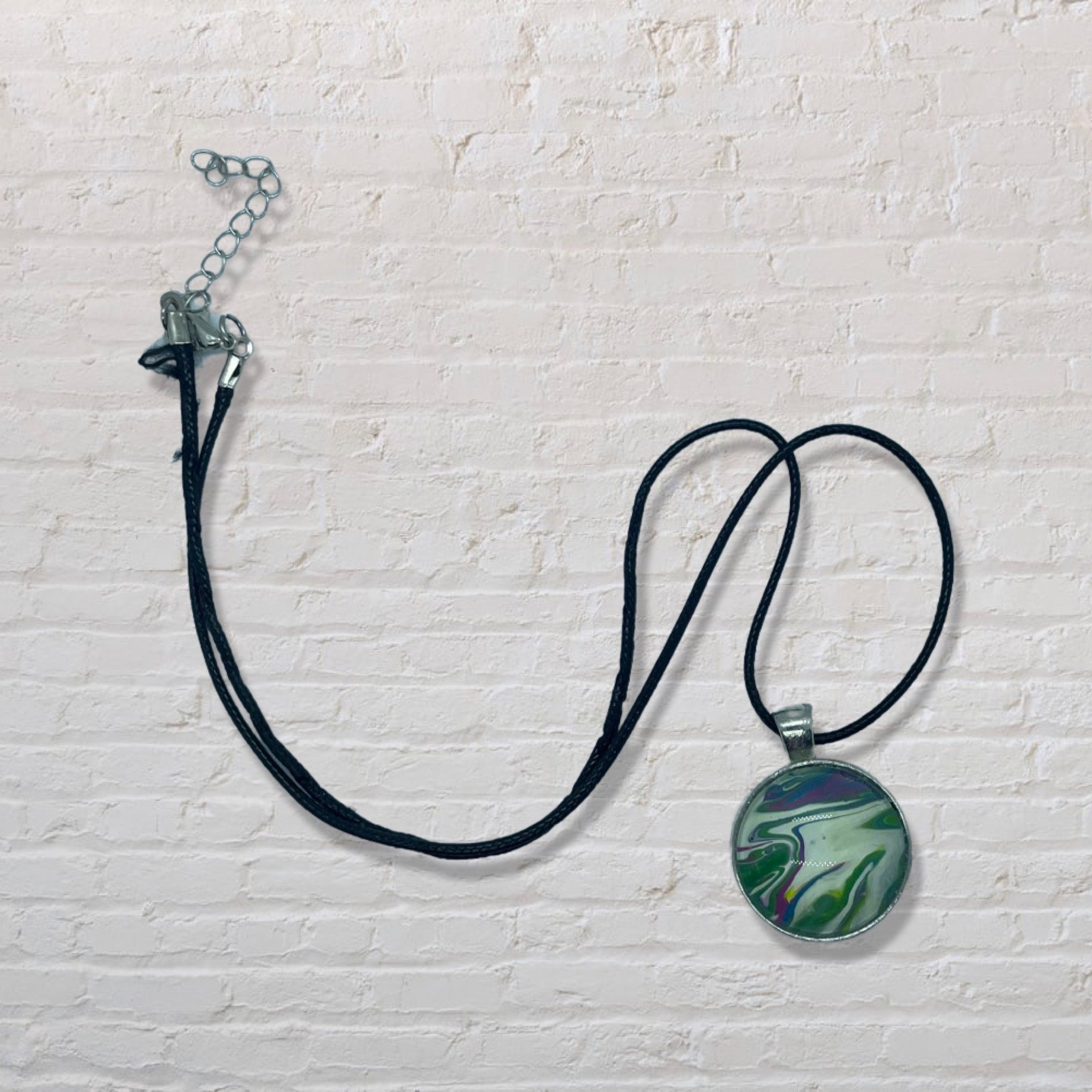 By The Kids -- Paint Pour Necklace - White, Green and Pink