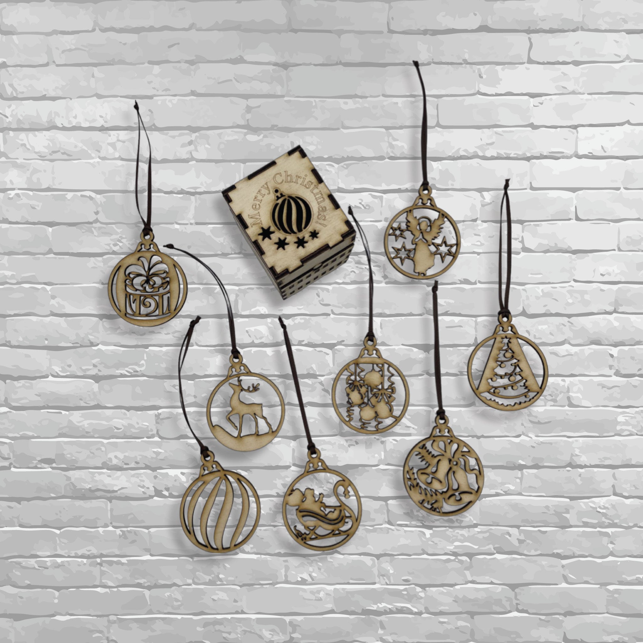 Decorative Christmas Box with eight holiday ornaments