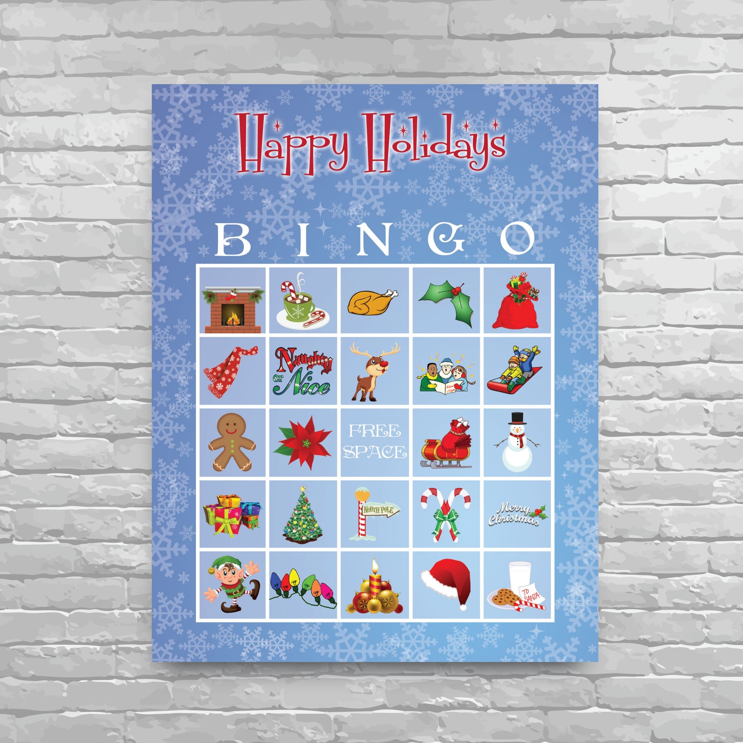 Christmas Bingo - Blue Snowflake background