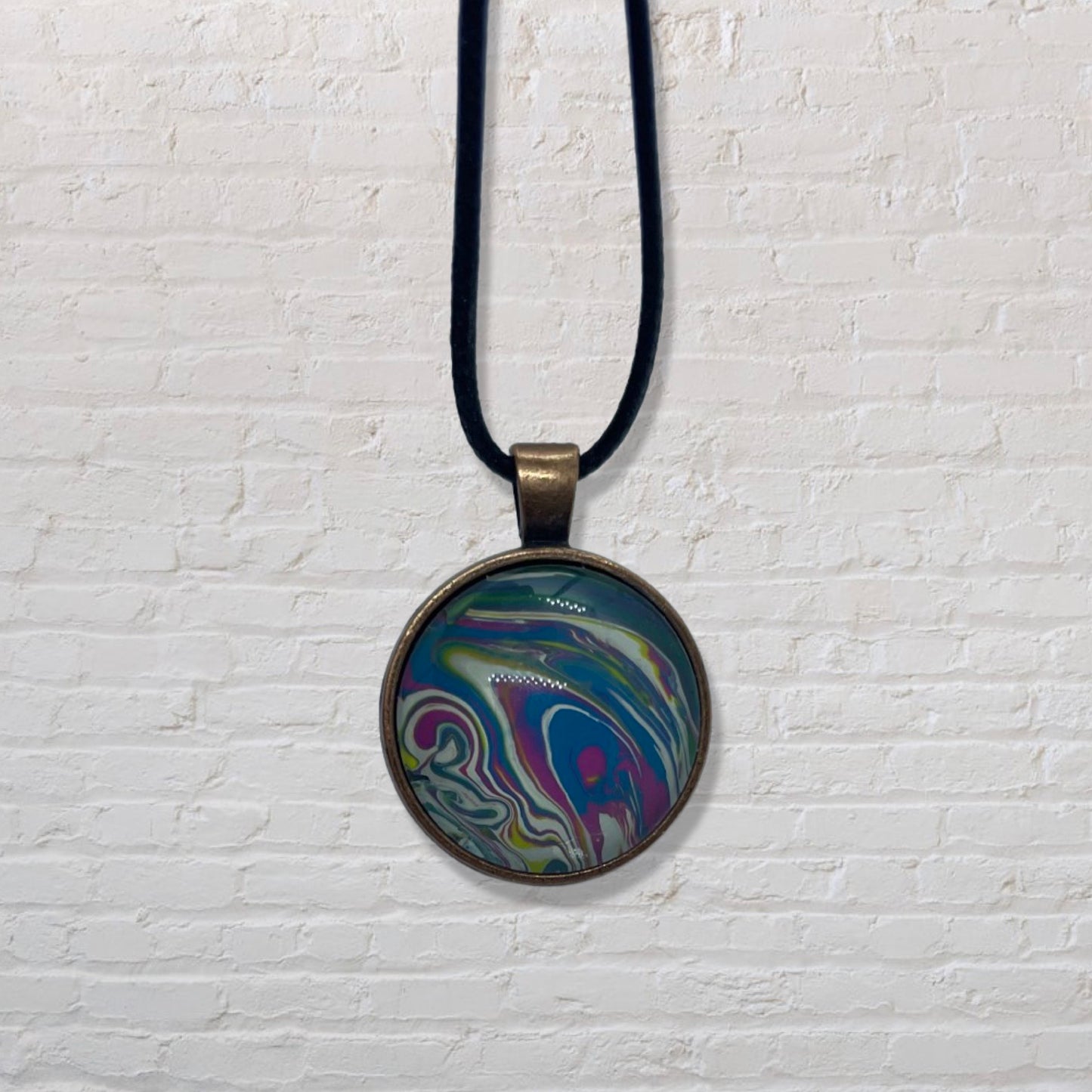 By The Kids -- Paint Pour Necklace - Blue, Pink and White