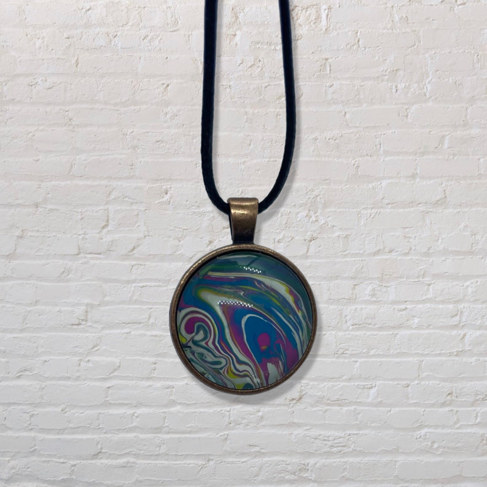 By The Kids -- Paint Pour Necklace - Blue, Pink and White
