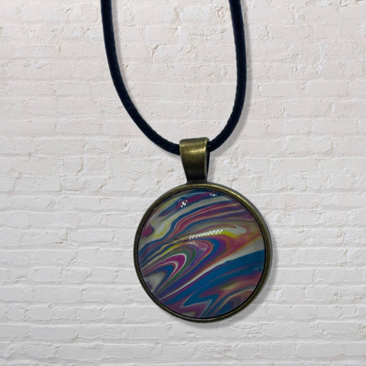 By The Kids -- Paint Pour Necklace - Pink, Blue, White and Yellow