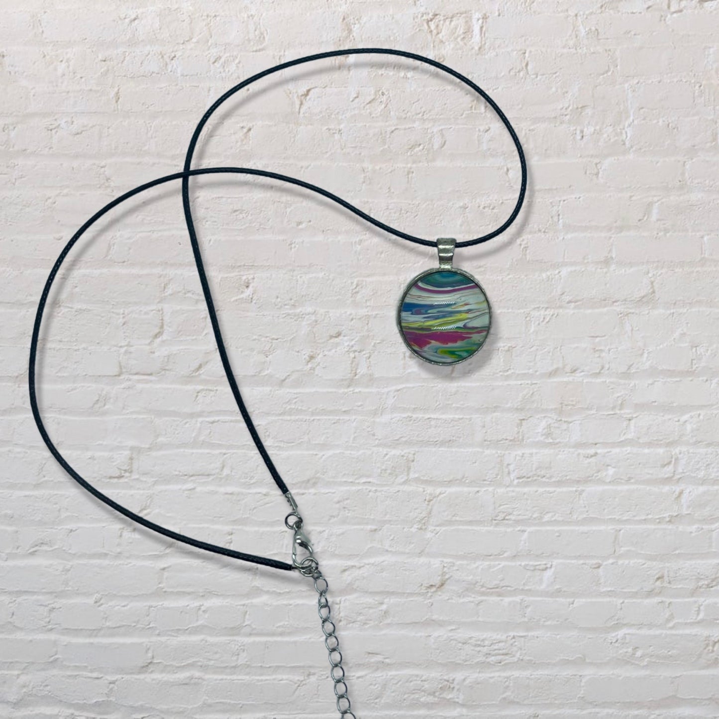 By The Kids -- Paint Pour Necklace - White, Pink and Green
