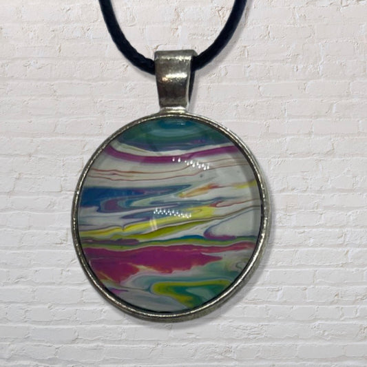By The Kids -- Paint Pour Necklace - White, Pink and Green