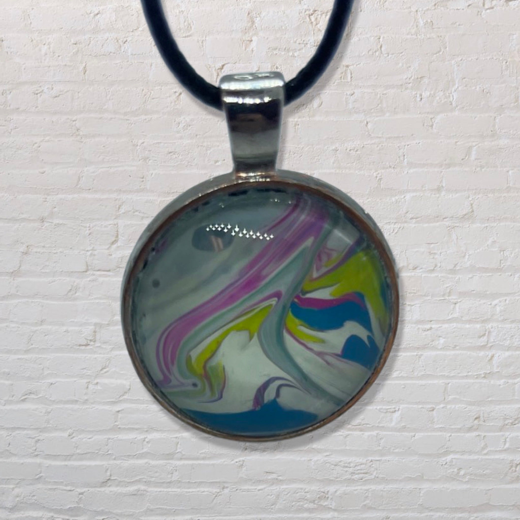 By The Kids -- Paint Pour Necklace - White, Blue, Pink and Yellow