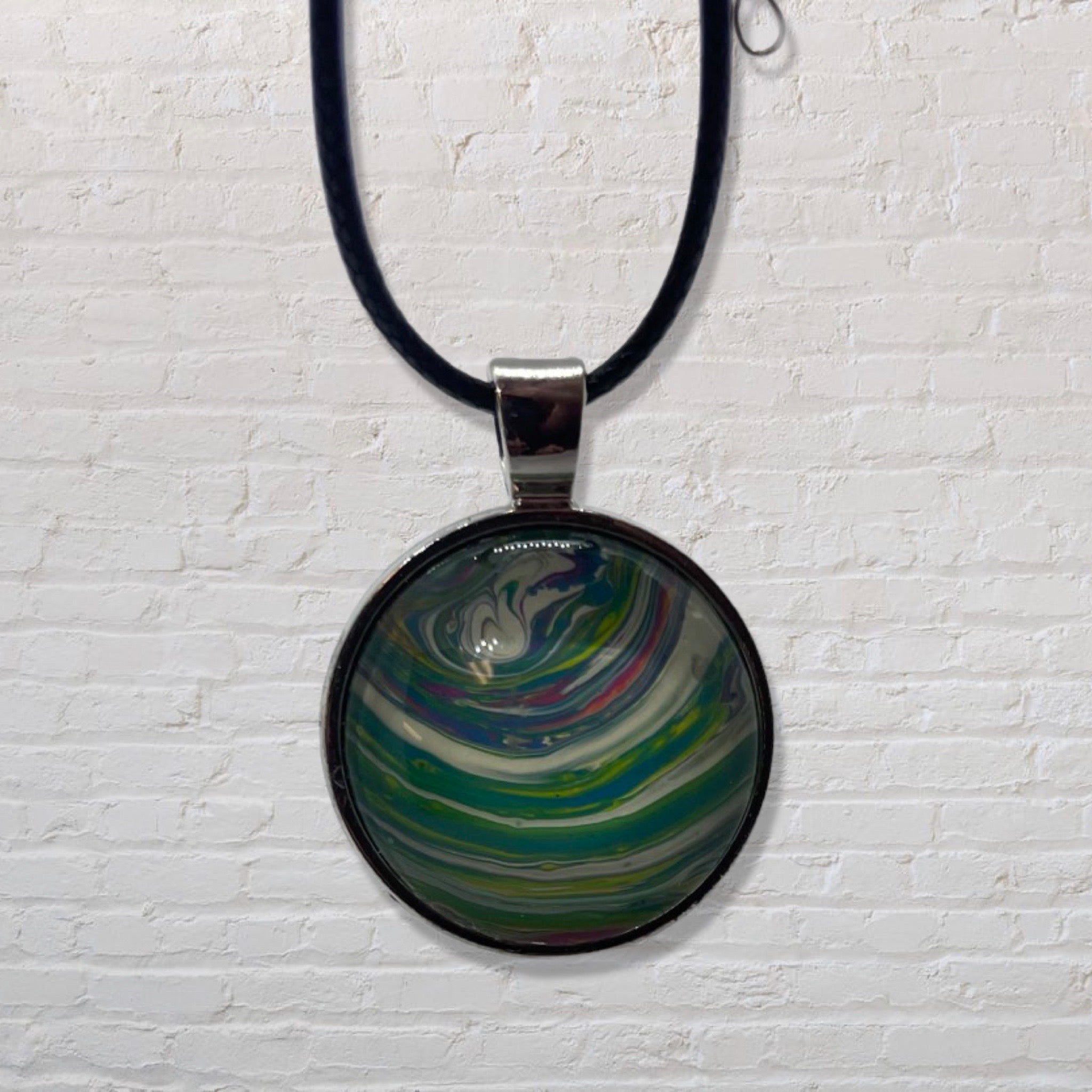By The Kids -- Paint Pour Necklace - Green and White