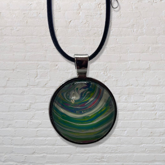By The Kids -- Paint Pour Necklace - Green and White
