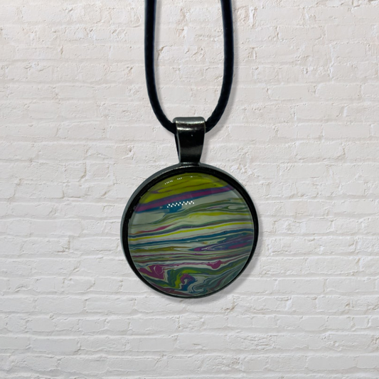 By The Kids -- Paint Pour Necklace - Yellow, Pink, Blue and White