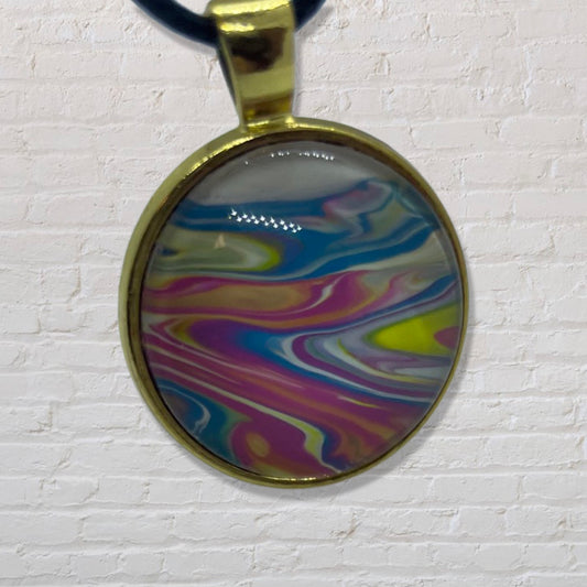 By The Kids -- Paint Pour Necklace - Pink, Yellow, Blue and White