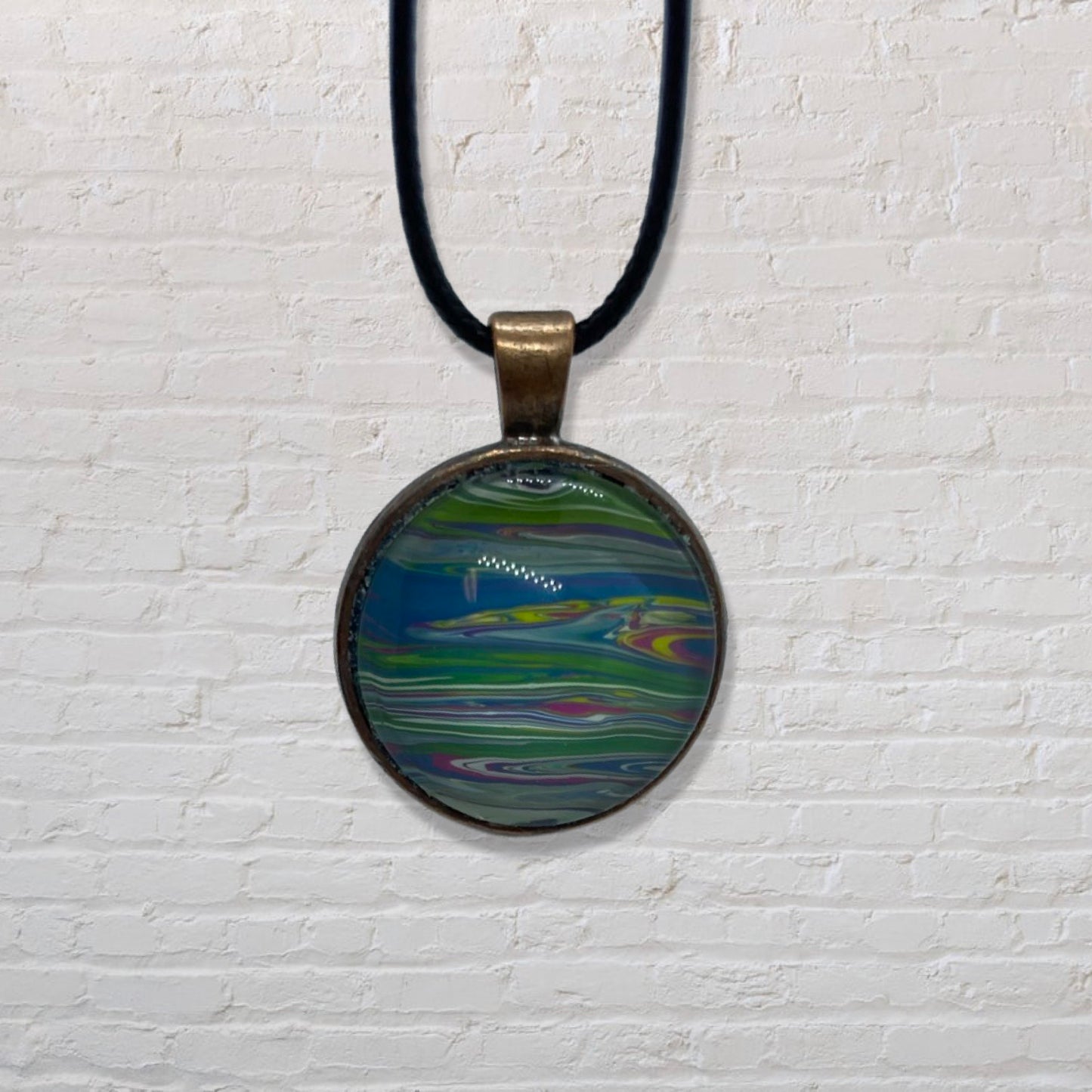 By The Kids -- Paint Pour Necklace - Greens and Blues