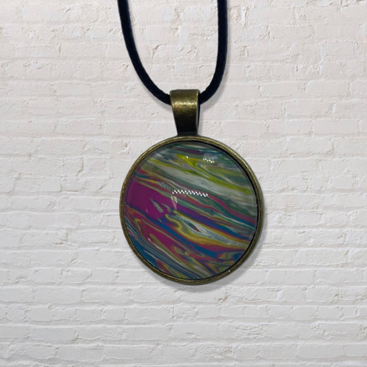 By The Kids -- Paint Pour Necklace - Yellow, Pink and Blue