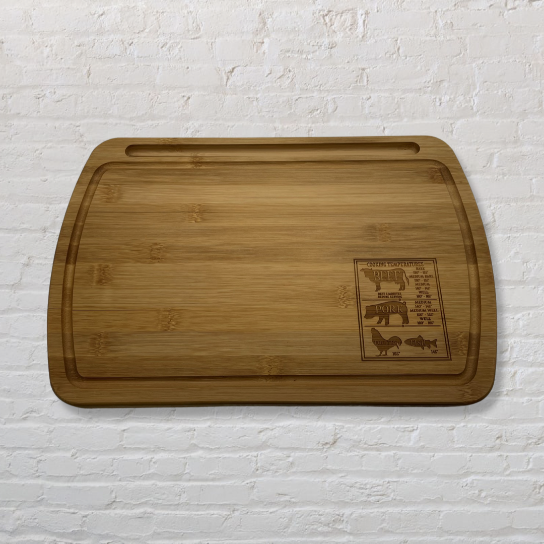 Cutting Board with Engraved Meat Temperatures