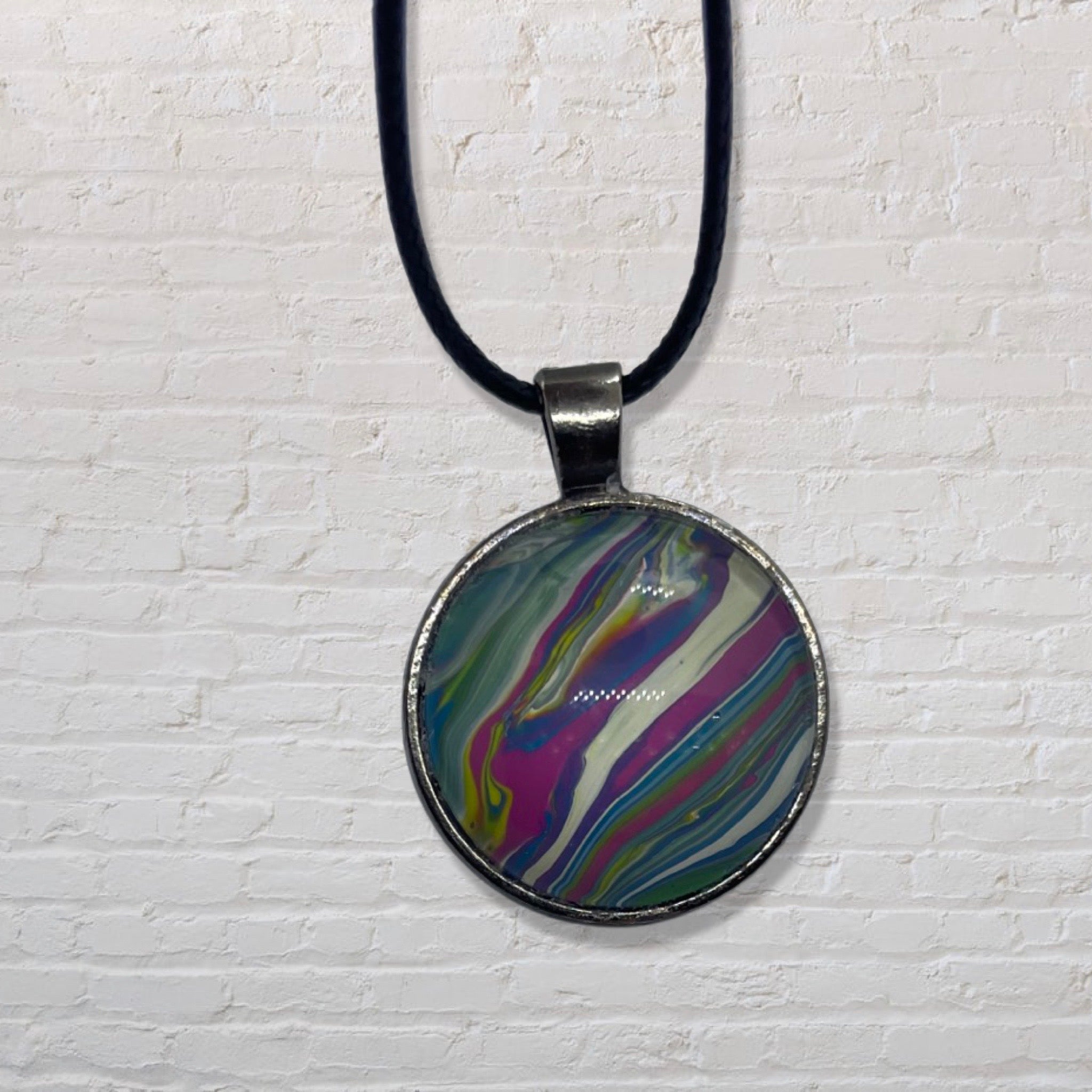 By The Kids -- Paint Pour Necklace - Pink, Blue, White and Green