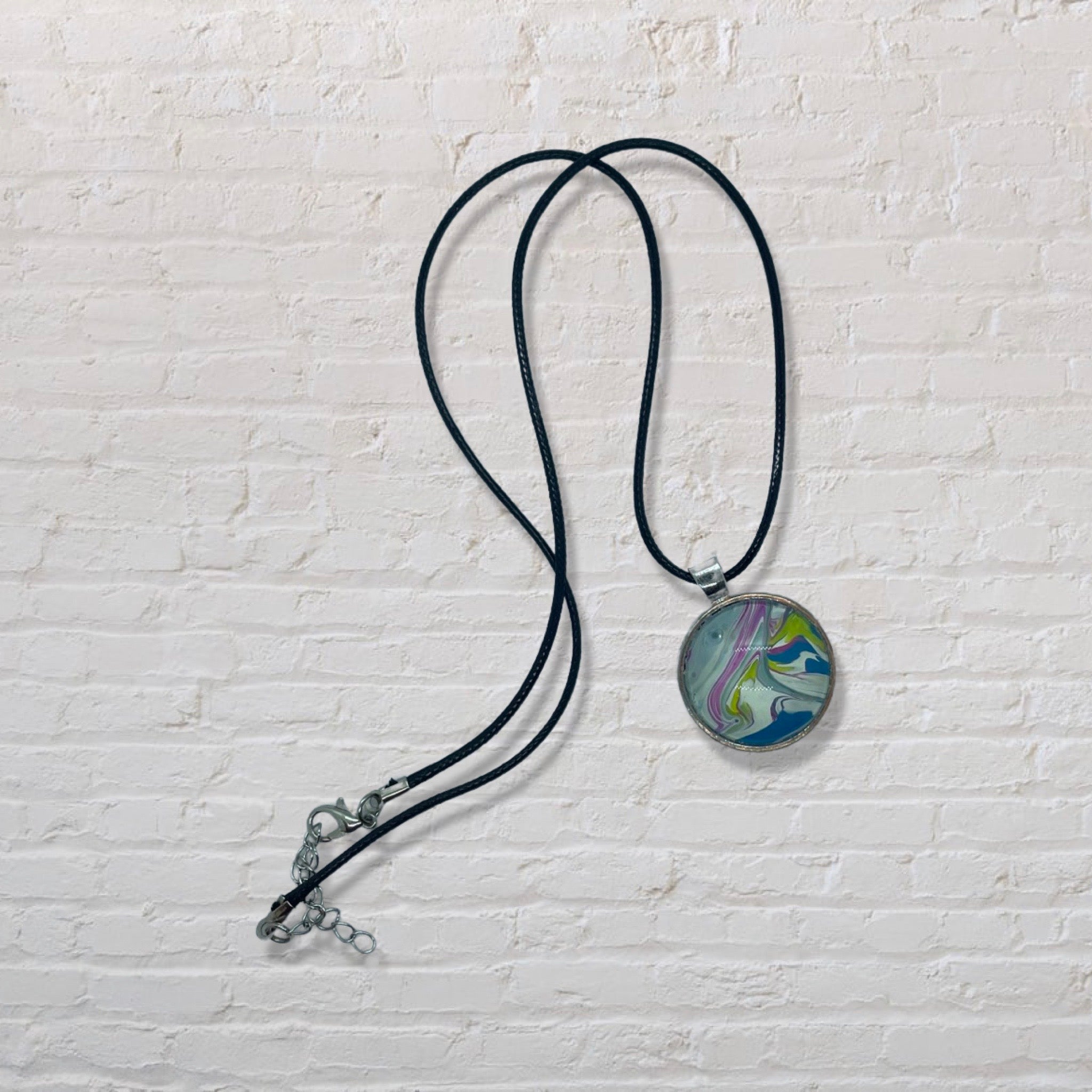 By The Kids -- Paint Pour Necklace - White, Blue, Pink and Yellow