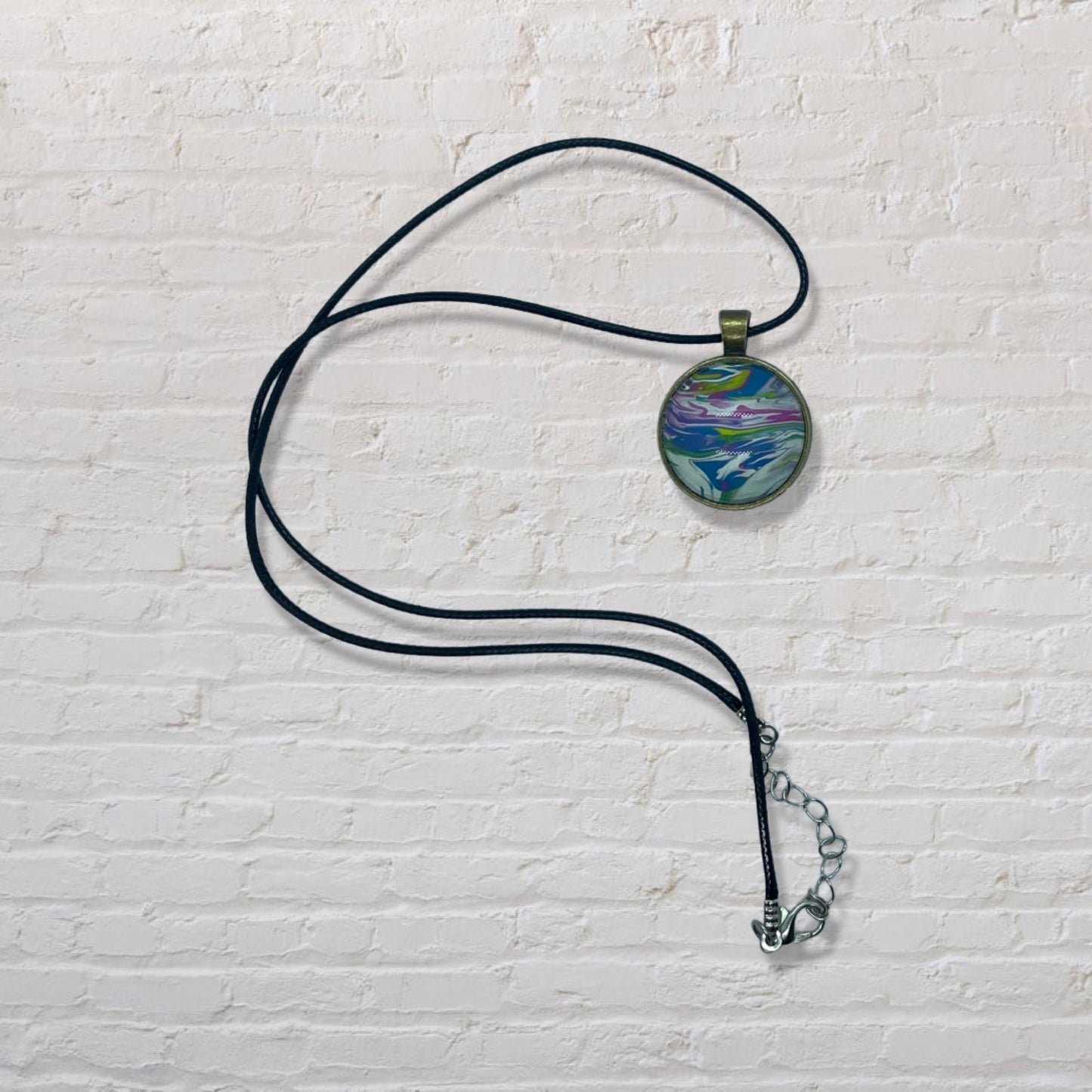 By The Kids -- Paint Pour Necklace - White, Blue and Pink