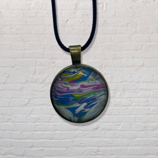 By The Kids -- Paint Pour Necklace - White, Blue and Pink