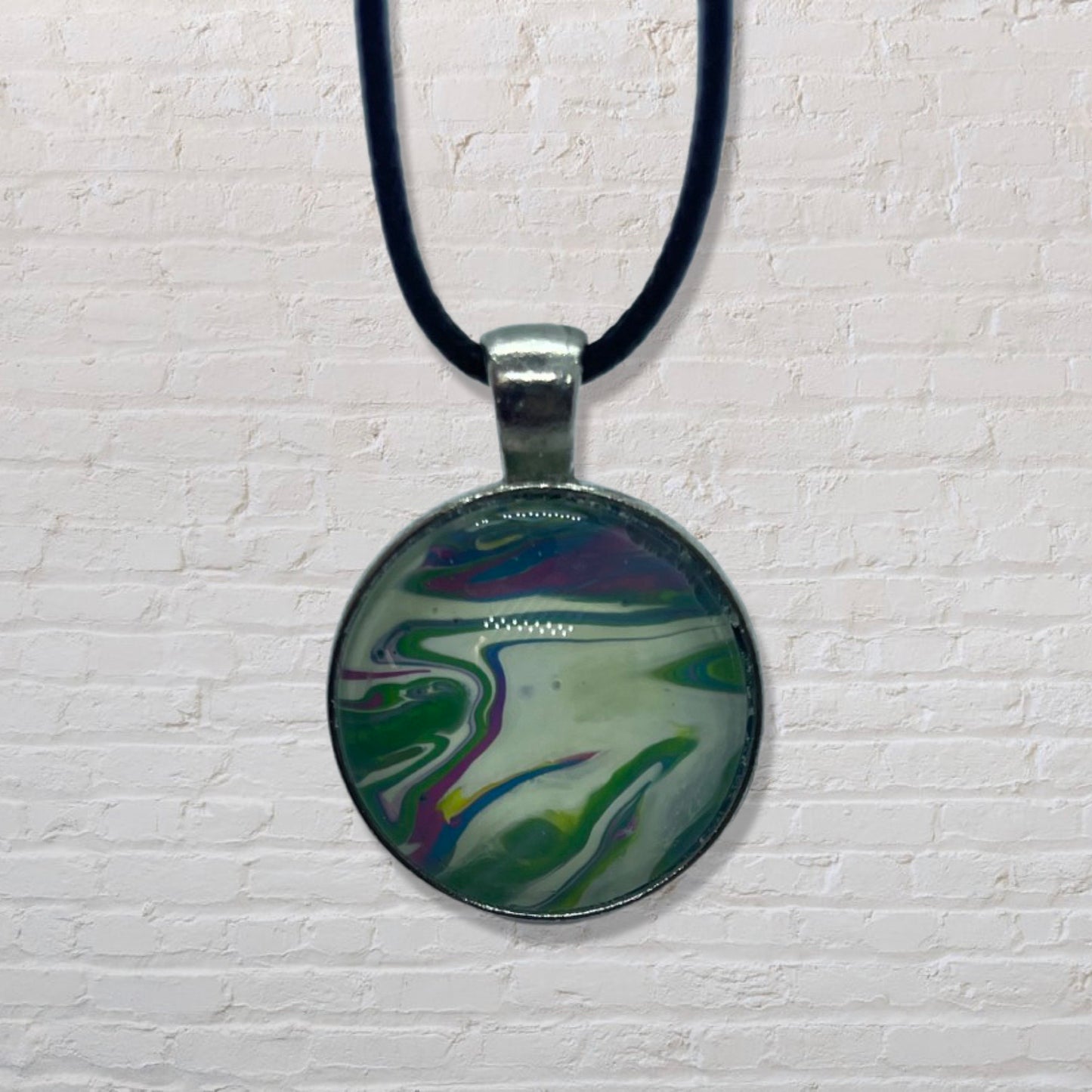By The Kids -- Paint Pour Necklace - White, Green and Pink