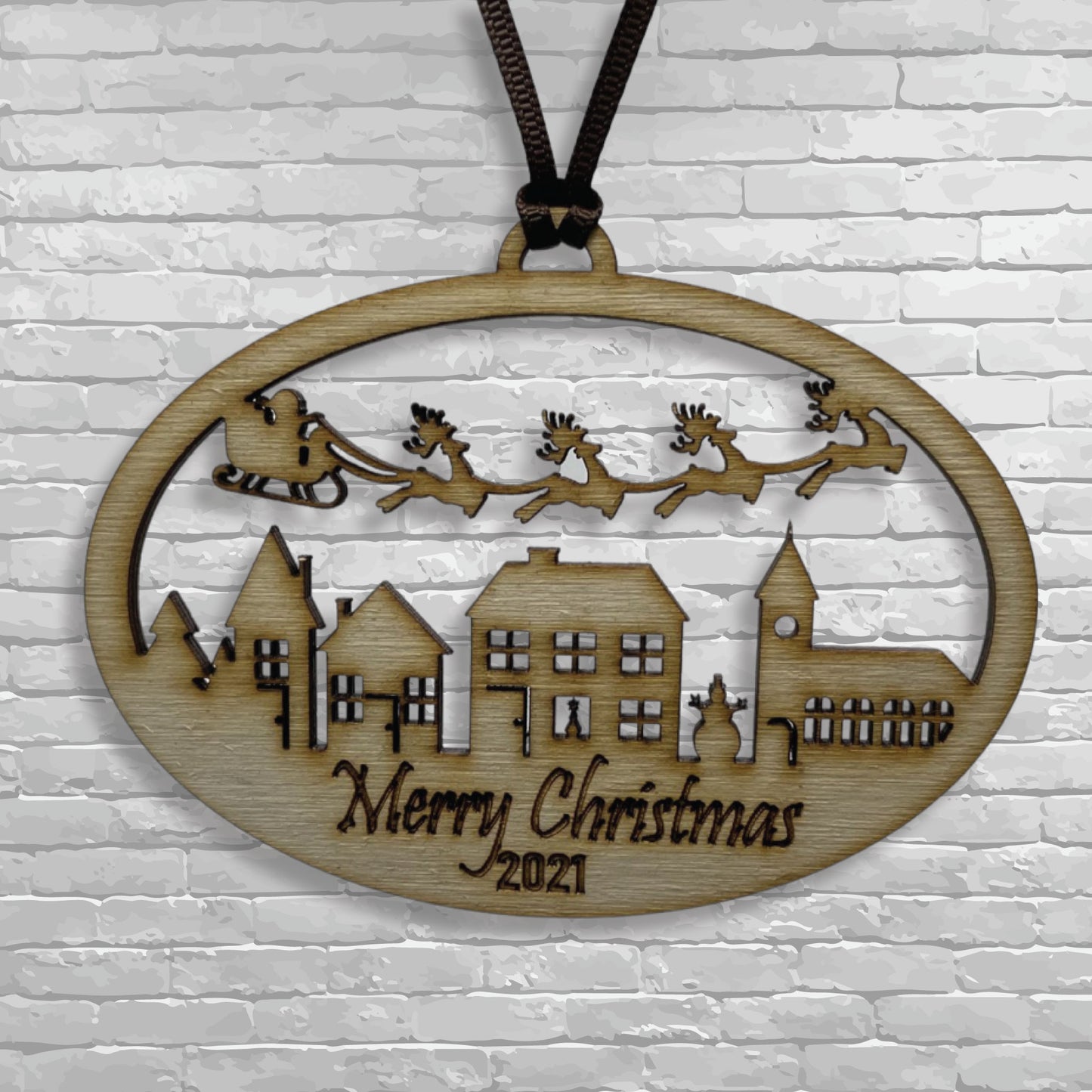 Christmas town with Santa ornament