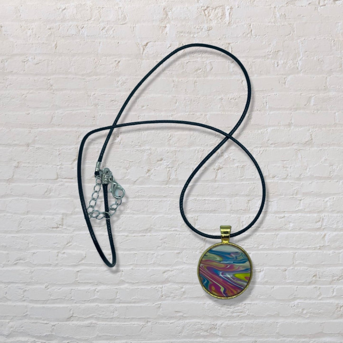 By The Kids -- Paint Pour Necklace - Pink, Yellow, Blue and White