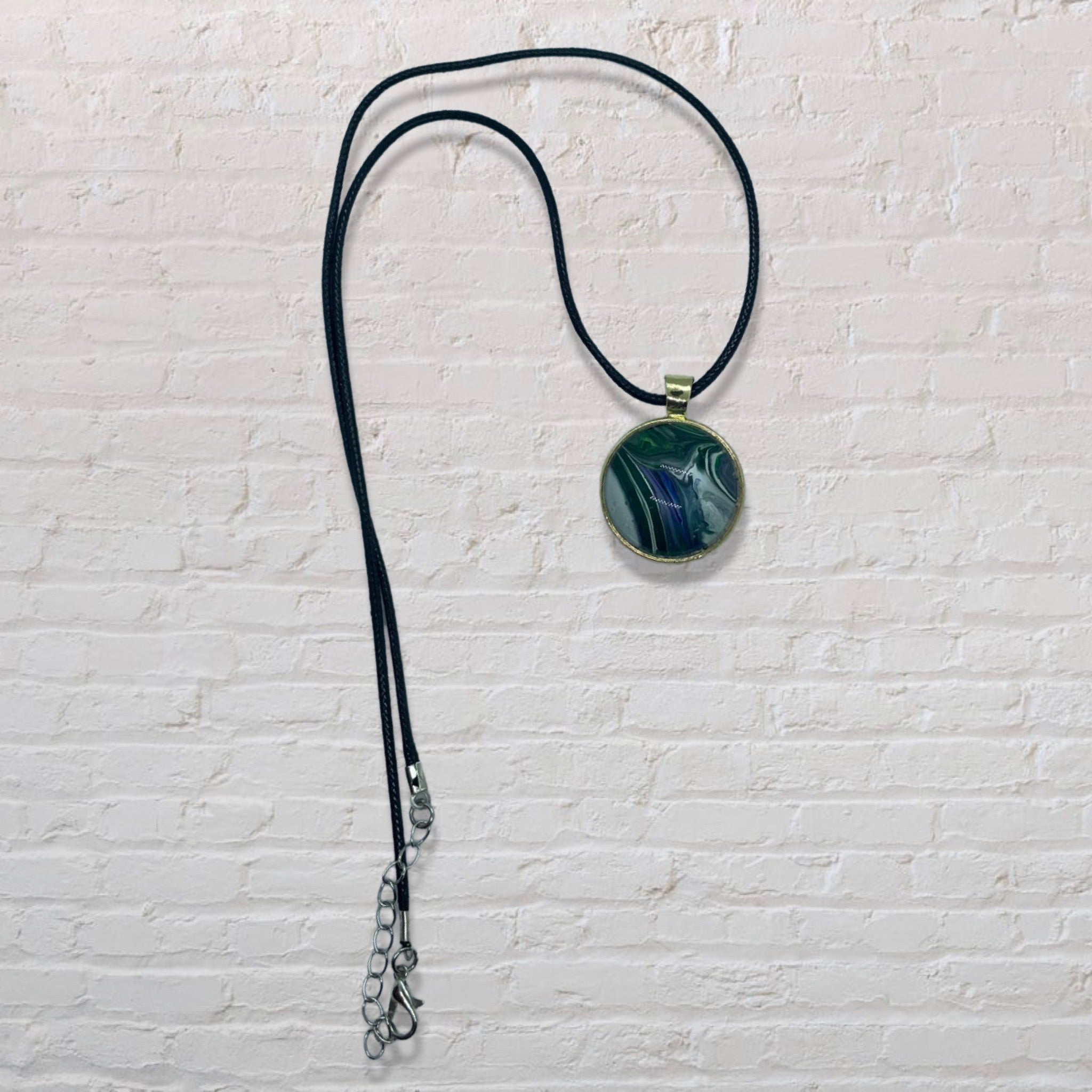 By The Kids -- Paint Pour Necklace - Blue, White and Black