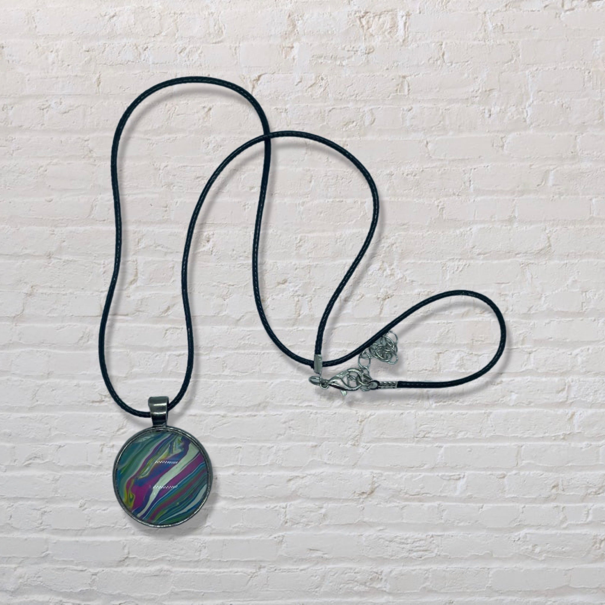 By The Kids -- Paint Pour Necklace - Pink, Blue, White and Green