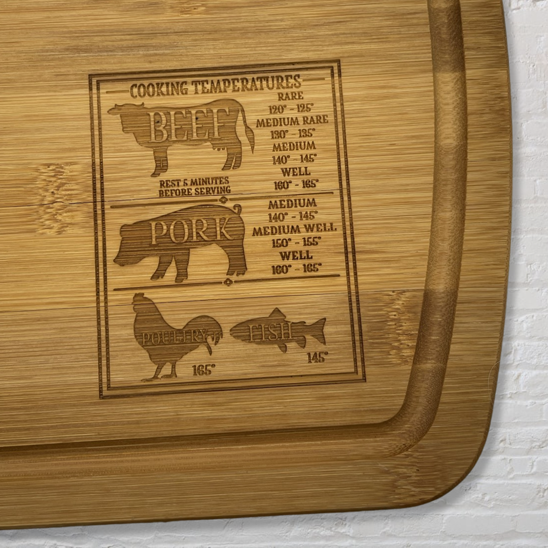 Cutting Board with Engraved Meat Temperatures