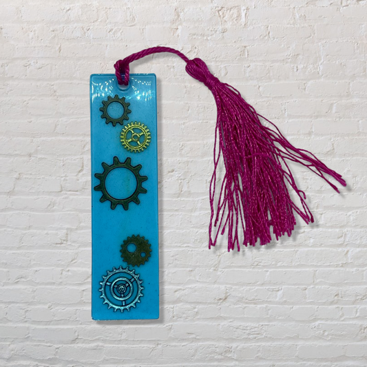 By The Kids -- Resin Bookmark - Blue with Gears
